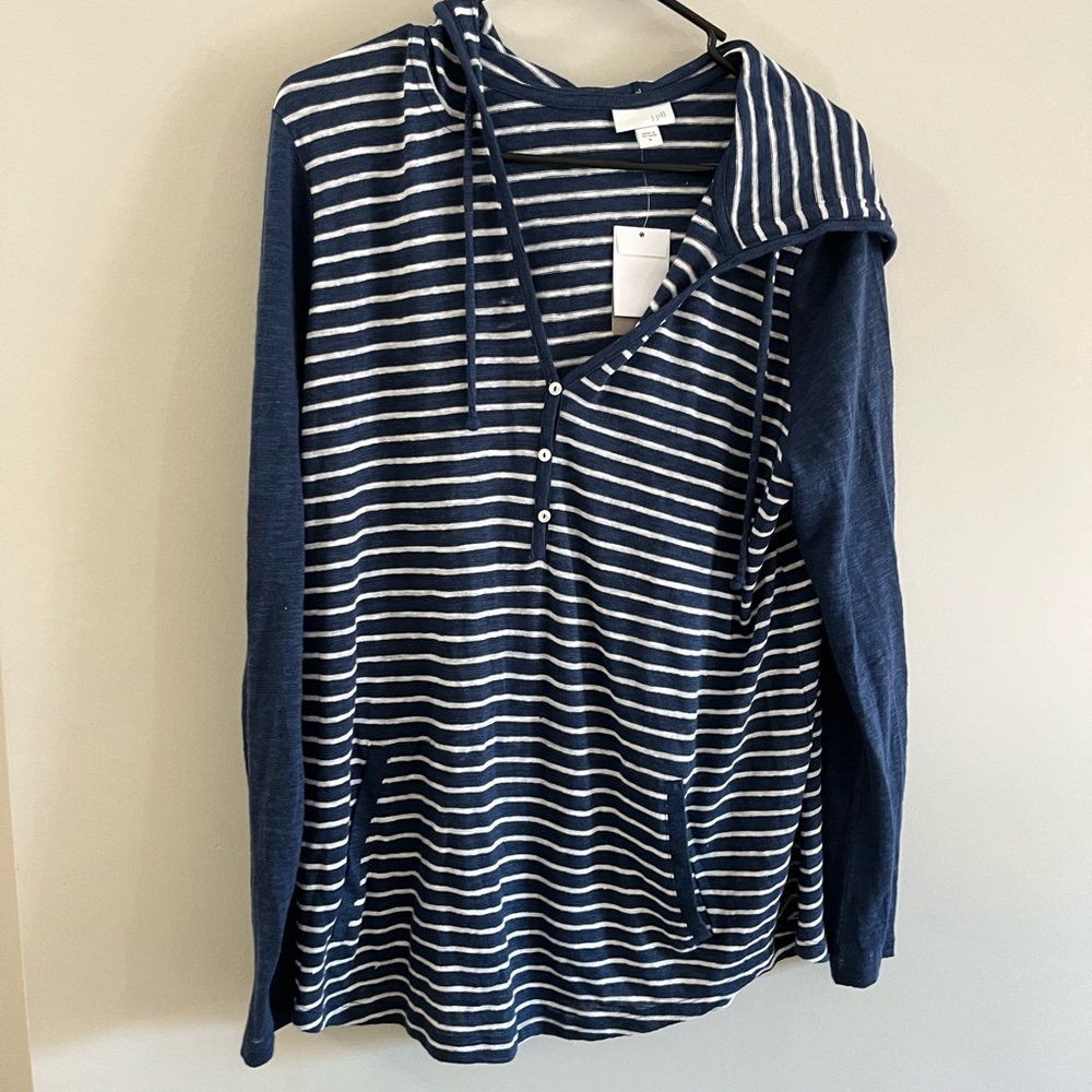 NWT J Jill Hooded Long Sleeve pullover popover Top with hood and pockets